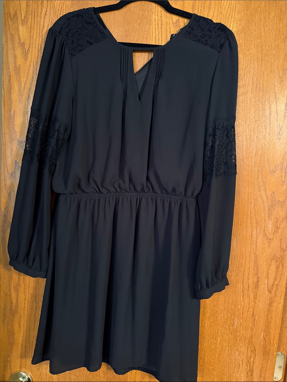 Express Black Lace-Trim Long Sleeve Dress